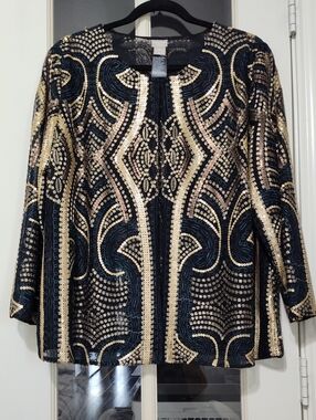 Chico's Travelers Collection, Black & Gold Sequin Embellished Jacket, Sz3 (NWOT)